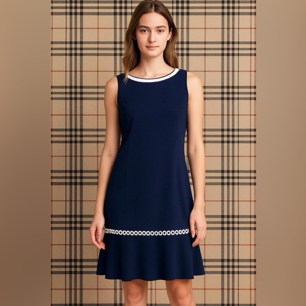 Karl Lagerfeld Paris Women’s Navy Dress with White Accents